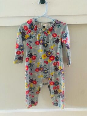 Tea Collection Smocked Romper Floral Snap Bottom Size 18-24 Months Blue Red